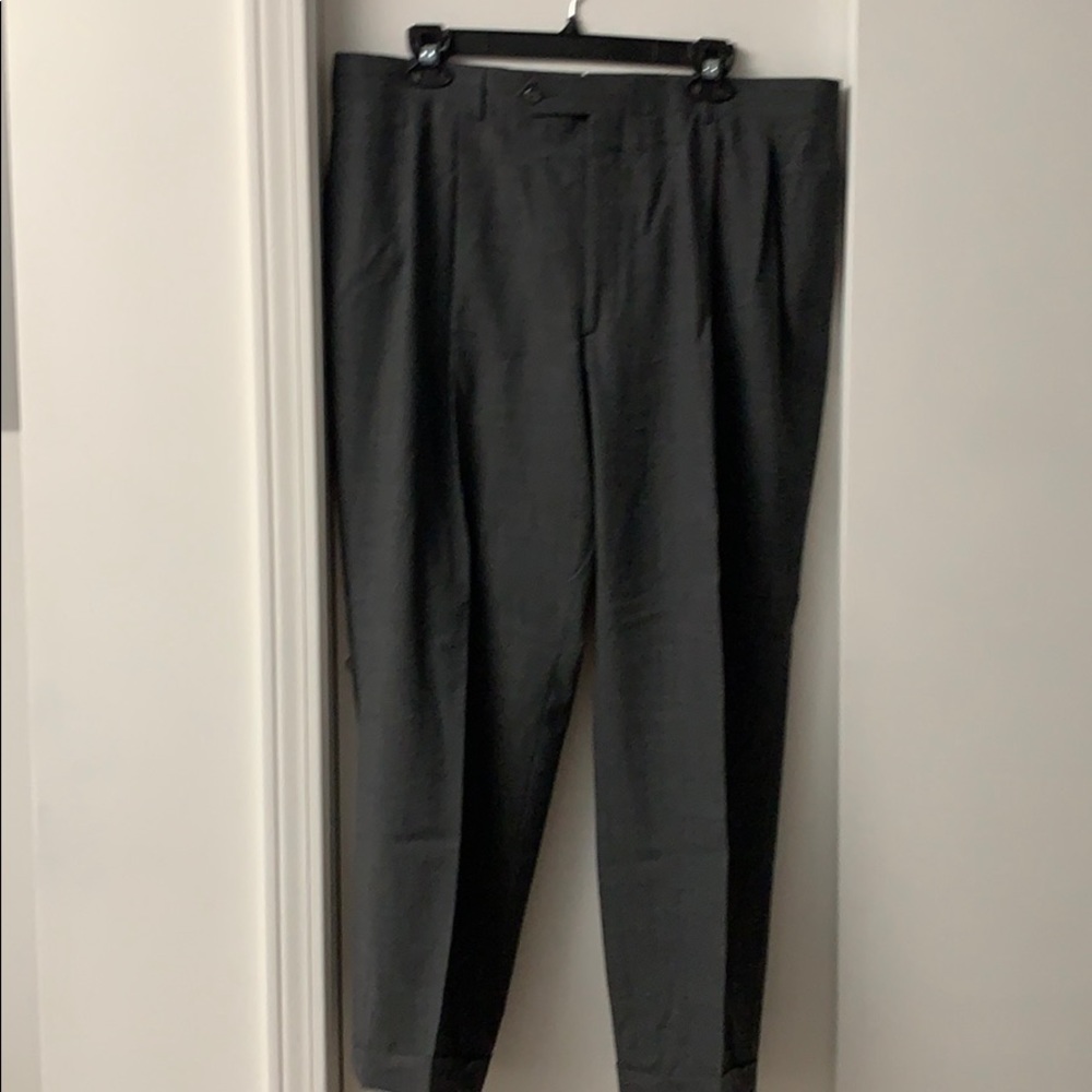 Dark grey men’s dress pants.